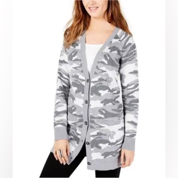 Lucky Brand Size Large New Tunic Sweater Cardigan Wool Blend Camo Tan Neutral - Picture 4 of 4